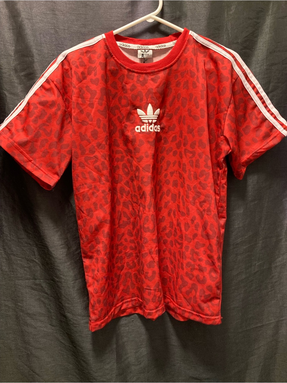 adidas Red Leopard-Print Short Sleeve Trefoil Tee